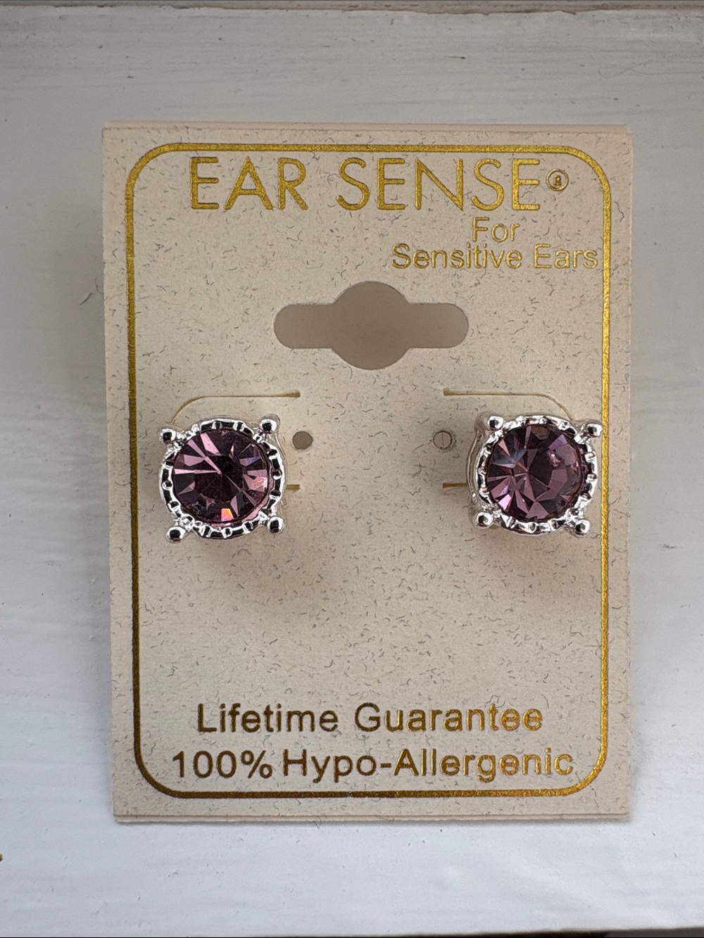 NWT Ear Sense Purple Crystal Stud Earrings